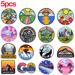 5PCS/lots Adventure/Camping Embroidery Patch Iron On Patches For Clothing Thermoadhesive Patches Outdoor Series Sew Patch