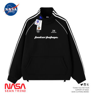 Wassup Panda American Retro Color Block Motorcycle Sweatshirt Mens Spring Autumn Heavy Street Casual Long Sleeve Top