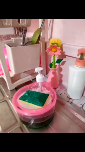 2 IN 1 Dishwashing Soap Dispenser Scrubber Holder Liquid Soap Pump Dispenser Kitchen  Tools