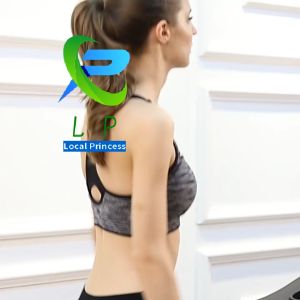 Fast Delivery Women's Stretchable PLUS SIZE Sports Bra: Black Line Design & Breathing Back