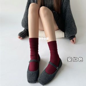 Ning Xiao Yi Japanese Style Vertical Striped Mid-Calf Spring Autumn Womens Socks Ballet Red Short JK Overlap Thickened Warm