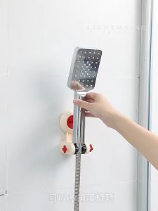 Shower Head Holder Removable Reusable Punch-Free Rack Wall Mount Suction Adjustable Hook Shower Head Fixed Wall Mounted Suction Cup Shower Bracket