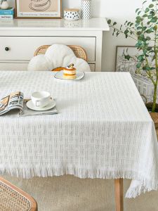 INS Style Tablecloth White Fabric Tablecloth Lace Coffee Table Cover Cloth Accessible Luxury Fancy Desk Tablecloth Rectangular