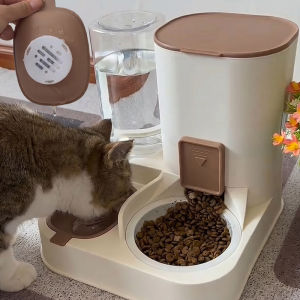 Lovinland Pet High Anti Splash Feeder & Waterer Wet Dry Separation No Leak Automatic Refill Bowl for Pets