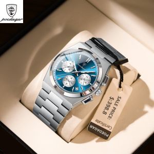 POEDAGAR Business Luxury Men Quartz Watch Sport Military Watch for Man Waterproof Luminous Date Chronograph Stainless Steel Wristwatch