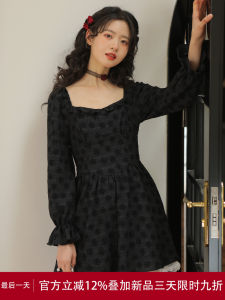 Lingjiu Autumn Winter High Waist Long Sleeve Lace Mini Dress Womens Design Sensation Sweet Style Polyester Fabric Gown