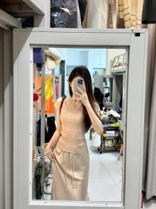 Korean Style Early Spring Shoulder T-Shirt Womens 2024 New Slimming Sweet And Spicy round Neck Knitted Short Sleeve Summer