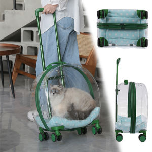 Portable Pet Stroller Breathable Backpack Dog Transparent Trolley Case Cat Rolling Luggage Backpack