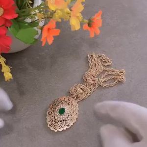 Sunspicems Gold Color Moroccan Pendant Necklace for Women Metal Arabesque Wedding Jewelry Caftan Chain Dubai Bijoux