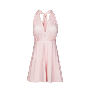 Van De an Womens One-Piece Swimsuit Triangle Gathered Bust Slimming Backless Design Casual Swimwear Nylon Spandex Blend