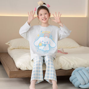 Princess Style Long Sleeve Cotton Pajamas Set for Girls Cute Childrens Home Clothes Spring Autumn Seasonal Soft round Neck