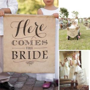 💗Here Comes the Bride💗 Wedding Rustic Ceremony Burlap Banner For Flower Children