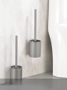 Tempat Sikat Toilet Kamar Mandi Alat Pembersih Dinding Aluminium Tanpa Bor Sikat Toilet Vertikal