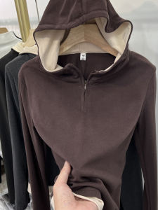 Color Block Fleece Long Sleeve Hoodie Women Soft Cozy T-Shirt Korean Style Commute Cotton Lining Inner Pure Online Sale