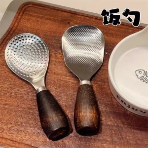 Stainless Steel Wooden Handle Rice Spoon Non-Stick Standable for Electric Rice Cooker Home Use Spoon for Serving Rice