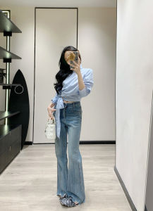 [In Stock] Leathercat Shirt Womens Top Fall New Arrival French Waist-Tight Slim Looking Elegant Short Shirt