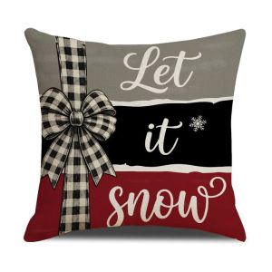 VIKAMA Let It Snow Buffalo Check Vỏ Gối Có Nơ In Chữ Hình Vuông Cho Gia Đình Phòng Khách Trang Trí Văn Phòng Không Bao Gồm Phần Lót