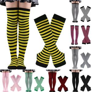 Christmas Stocking High-Top Socks Cosplay Striped Socks Over-Knee Length Sporty Christmas Theme Knee-High Tube Socks