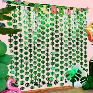 1X2M Artificial Palm Leaf Rain Curtains Tropical Palm Leaves Tinsel Tassel For Hawaiian Jungle Kids Birthday Parties Decorations
