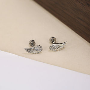 Fashion Silver Color Zircon Wing Stud Earrings for Women Luxury Shiny Crystal Geometric Personality Ear Bone Nail Jewelry Gifts