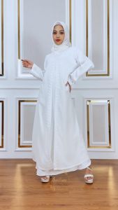 Gamis putih wanita mewah dan elegan terbaru - Abaya turki turkey warna putih simple hari raya umroh
