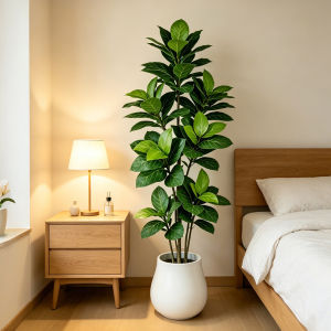 Kmitang | 70-130cm Large Artificial Banyan Tree Fake Ficus Tree Branch Plastic Rubber Plants Tropical Fake Magnolia Leaves For Home Decor