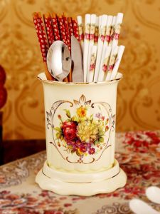 Ceramic Chopsticks Holder For Home European Chopsticks Cage Large Single Tube Storage Drain Chopsticks Bucket Kitchen Tableware Spoon Storage Box