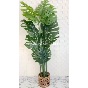 Pohon Imitasi Tanaman Hias Daun Monstera Latex T160 Cover Pot Eceng Gondok Motif Hiasan Dekorasi Ruangan Aesthetic