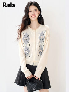 puella | Diamond Pattern Bow Knit Cardigan