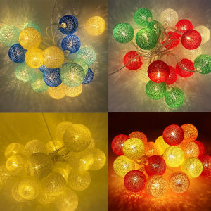 LED Cotton Ball Garland String Lights Christmas Fairy Lighting Strings for Outdoor Holiday Wedding Xmas Party Home Decoration