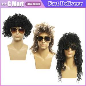 👍 【Local Warehouse】Wigs for Men Heat Resistant Fiber Synthetic Hair Mens Wig Black Brown Natural Wigs Male Retro Rock Party Cosplay Wig