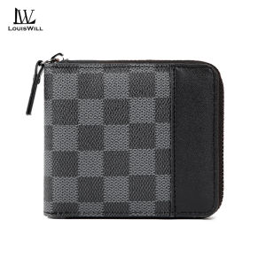 LouisWill Mens Short Wallet Soft PU Casual Wallet Multi-Functional Wallet Retro Pattern Large Capacity Purse Multi-Card Position ID Credit Cards Holders Coin Pocket Business Wallets Short Zipper Wallet