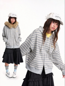 JNXS | Áo Cardigan Cổ Bẻ Dễ Tháo Có Sọc Bạc Phong Cách Mỹ Cổ Điển