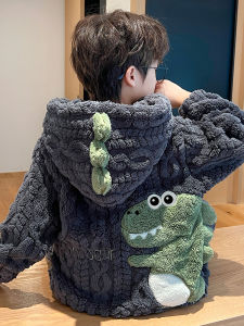 Childrens Coral Fleece Dinosaur Pajamas Set Warm Home Clothes Autumn Winter Style Kids Sleepwear Comfortable Polyester Fiber