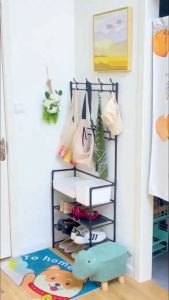 OKASUMI 5-Layers With Rollers Bedroom Hanger Floor Shoe Rack Simple Drying Rack Floor Type Indoor Rack Rod Hanging Rack Handbag Hat Rack