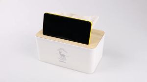 BAYAR DIRUMAH / Kotak Tisu Kayu dengan Smartphone Holder Mobile Tissue Box / Dekorasi / Tempat Penyimpanan / Tempat Tisu / Kotak Penyimpanan Tisu