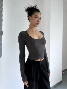 audwyn | Elastic U-Neck Neckline Beautifying Slimming Womens Long Sleeve Top