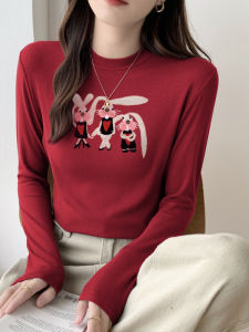 Warm Thermal Long Sleeve Womens T-Shirt Slim Fit Base Layer Shirt Korean Style Commute High Waist Straight Tube Autumn Winter