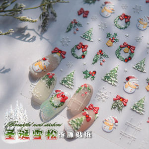 Nety Nail Art Stickers 3D เคลือบลายคริสต์มาส ลายหิมะ ลายไม้กางเขนสีแดง ตกแต่งเล็บ เครื่องประดับเล็บ ติดง่าย สีสันสดใส