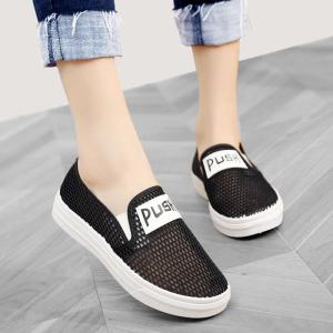 Beijing Ladies Flat Bottom Anti-Slip Casual Shoes Breathable Mesh Comfortable Summer Flats Fashionable round Toe Slip-On