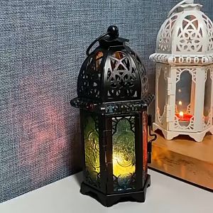 【Special Promotion】 Glass Crystal Moroccan Candlestick Metal Hollow Candle Holder Home Coffee Shop Decoration Hanging Candle Lantern ranchotion