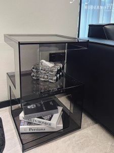 Modern Simple Acrylic Bedside Table Living Room Sofa Side Table Bedroom Nightstand Small Apartment Storage Rack Acrylic Material