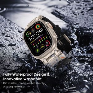 สายสปอร์ตซิลิโคนสำหรับนาฬิกา Apple สายรัดแบบพิเศษขนาด 49 x 45 x 44 x 42 มม. โลหะขรุขระ + สร้อยข้อมือยางสำหรับ IWatch Series 7 8 9 6 4 5 3 SE