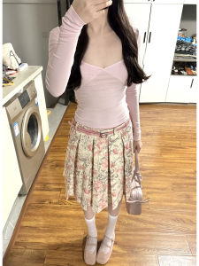 YUEZHONGWEI | Dopamine French Style V-Neck Top Floral Skirt Set