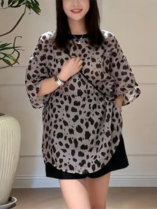Shalldoer | Fashionable Anti-Aging Leopard Print Floral Short Sleeve T-Shirt Womens New Summer Thin Breathable Personality Versatile Top