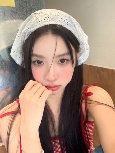 Xin Help Pastoral Style Lace Crochet Triangular Binder Sweet and Cute Closed Toe Headscarf Thin Bandage Silk Scarf Hair Band Women