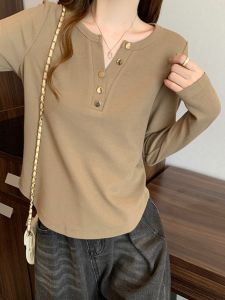 Shoulder Long Sleeves T-Shirt Bottoming Shirt for Women 2024 New Arrival Autumn Slightly Oversized Girls Plus Size Stylish Slim Fit Slimming Top