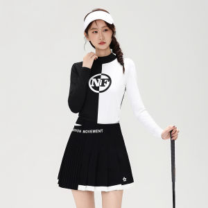 Mới áo quần chơi gôn Thu/Mùa Đông của phụ nữ dài tay Vòng cổ T-Shirt với màu chắp vá kết hợp thời trang và cao cấp phong cách và thoải mái đàn hồi và thoáng khí ngoài trời giản dị và thể thao trang phục váy