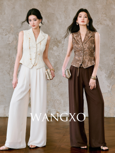 WANGXO | Bộ Áo Gile Không T Tay In Hoa Văn Jacquard