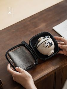 เซรามิคแบบพกพาชุดชาคนเดียว Quick Guest ถ้วยหญิงสไตล์ PANDA ถ้วยชาสําหรับ Brewing ชา On The Go